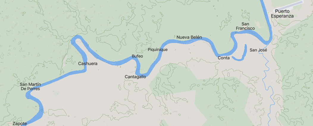 Mapa ruta Purús — Bufeo y Nuevo San Martín